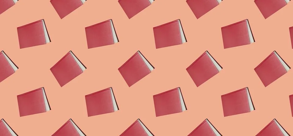 Seamless pattern with red book on a pink background. Illustrazione stock