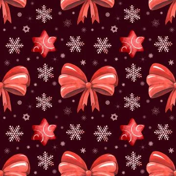 Seamless pattern with red bow ribbon textile sewing print. Neutral design f.. Stock Illustration