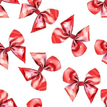 Seamless pattern with red bow on white background. Watercolor backdrop for Stock Illustration