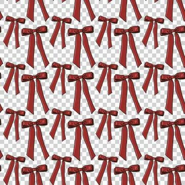 Seamless pattern with red bows, ribbons on transparent  background Stock Illustration