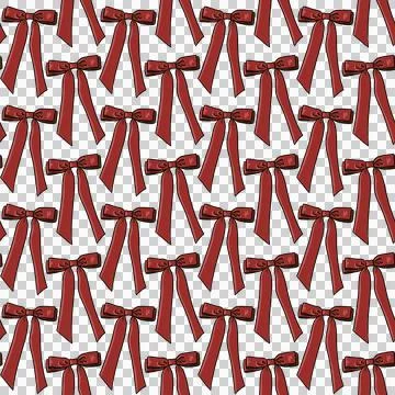 Seamless pattern with red bows, ribbons on transparent  background Stock Illustration