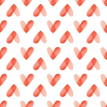 Seamless pattern with red bright hand painted watercolor hearts. Romantic Stock Illustration