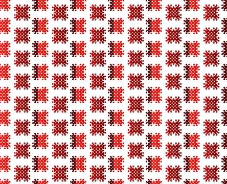 Seamless pattern red brown square grid tile white dot ornamental design Stock Illustration