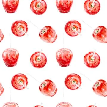 A seamless pattern of red candy apples on white, ideal for culinary or festive Illustrazione stock