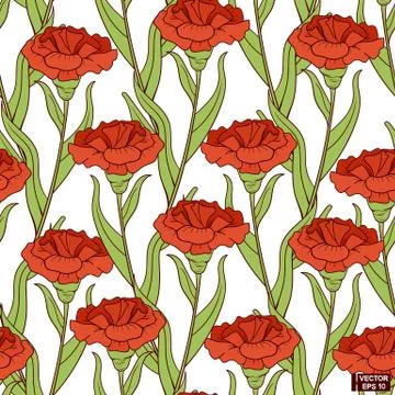 Seamless pattern with red carnations Stockillustratie