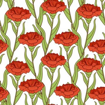 Seamless pattern with red carnations Ilustração Stock