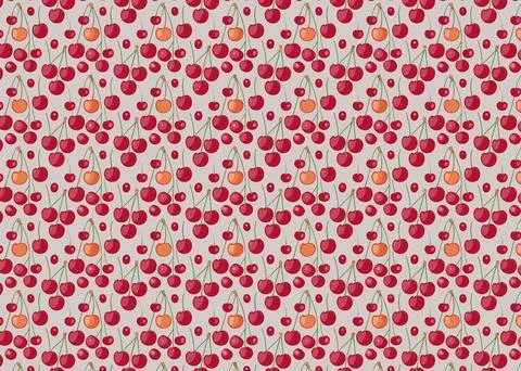 Seamless pattern with red cherries on a gray background. Stock-Illustration