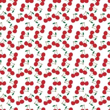 Seamless pattern with the red cherries. sweet red rip cherry berries on white Stock Illustration