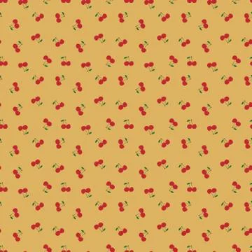 Seamless pattern with the red cherries. sweet red rip cherry berry on orange Stock Illustration