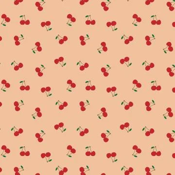Seamless pattern with the red cherries. sweet red rip cherry berries on pink 스톡 일러스트