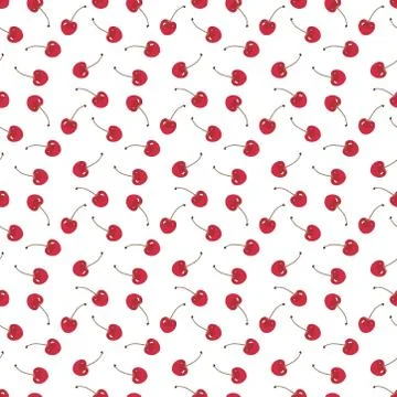 Seamless pattern with the red cherries. sweet red rip cherry berries on white Stock Illustration