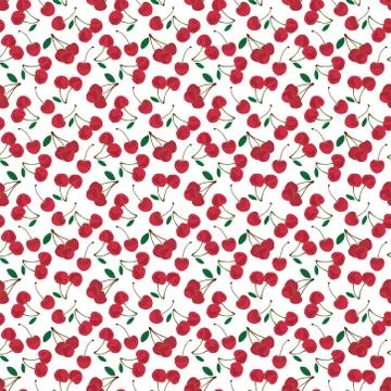 Seamless pattern with the red cherries. sweet red rip cherry berries on white Stock Illustration