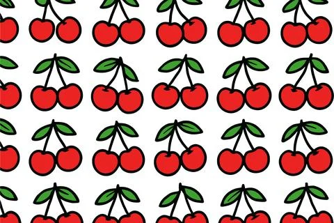 Seamless Pattern of Red Cherries on White Background 库存插图