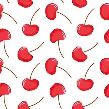 Seamless pattern with red cherry in flat style. Repeating fruit background for Stock Illustration