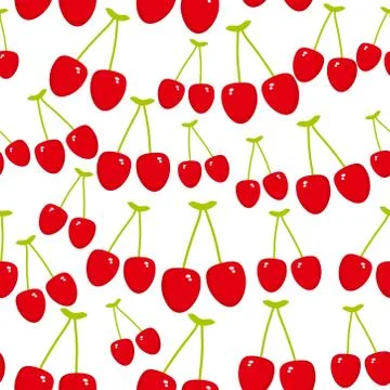 Seamless pattern Red cherry Fresh juicy berries isolated on white background. Stock Illustration