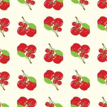 Seamless Pattern with Red Cherry Stock Illustration