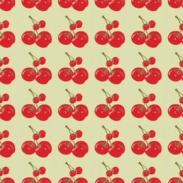 Seamless Pattern with Red Cherry Vector Stock Illustration