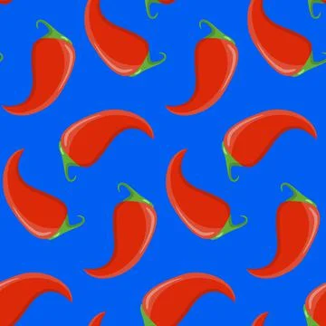 Seamless pattern, red chili jalapeno peppers on a blue background Stock Illustration