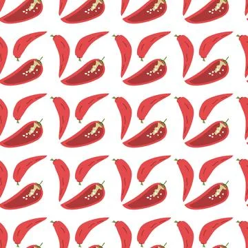 Seamless pattern with red chili peppers on white background Stock Illustration