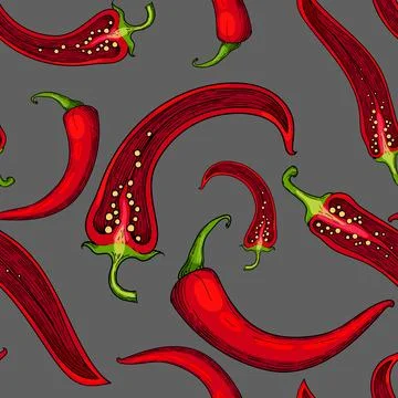 Seamless pattern with red chili peppers Stock Illustration