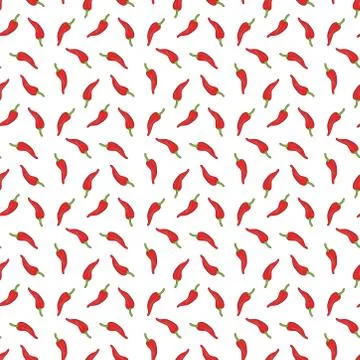 Seamless pattern with red chillies or pepper on a white background. Stock Illustration