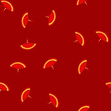 Seamless pattern red chinese fan cartoon vector Stock Illustration
