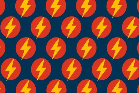 Seamless Pattern Red Circles Yellow Lightning Bolts 스톡 일러스트