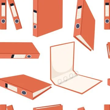 Seamless pattern red color office supplies hard cardboard folders with iron Stock Illustration