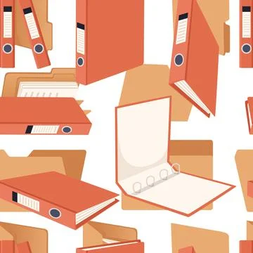 Seamless pattern red color office supplies hard cardboard folders with iron Stock Illustration