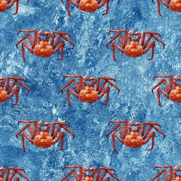 Seamless pattern of red crabs against the water Stock Photos
