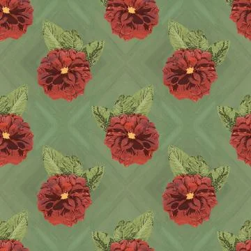 Seamless pattern with red dahlia flowers and watercolor texture Stock Illustration