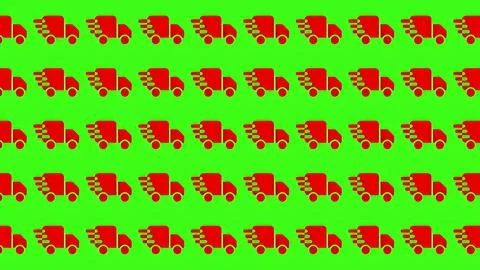 Seamless pattern of red delivery truck icons on green background for logist.. Stock Illustration