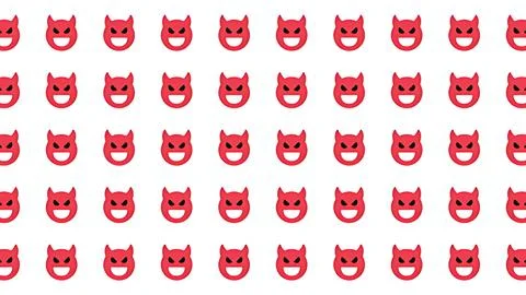 Seamless Pattern of Red Devil Emoji Faces with Horns and Grinning Smile on .. Stock Illustration