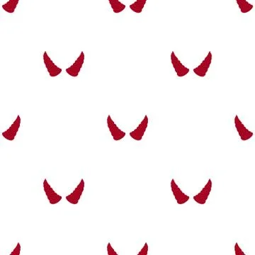 Seamless pattern with red devil horns on white background. Cartoon style. Vector Stock Illustration