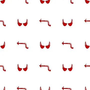 Seamless pattern with red devil tails and horns isolated on white background. Illustrazione stock