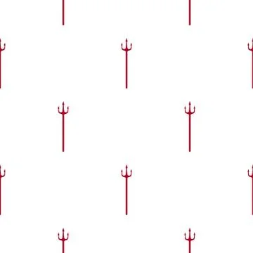 Seamless pattern with red devil tridents on white background. Vector. Stock Illustration
