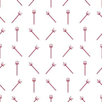 Seamless pattern with red devil tridents on white background. Vector. Illustrazione stock