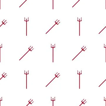 Seamless pattern with red devil tridents on white background. Hell. Vector. Stock Illustration