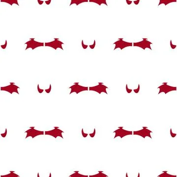 Seamless pattern with red devil wings and horns on white background. Vector. Stock Illustration