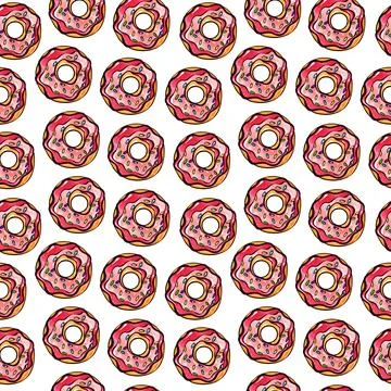 Seamless pattern of red donuts on a white isolated background. Confectionery Stock Illustration