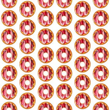 Seamless pattern of red donuts on a white isolated background. Confectionery Stock Illustration