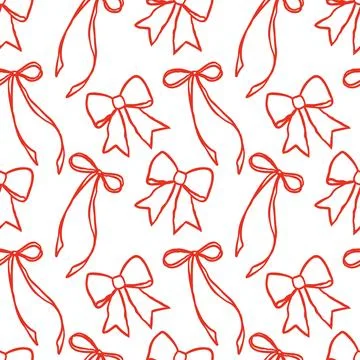 Seamless pattern with red doodle bows on white background イラスト素材