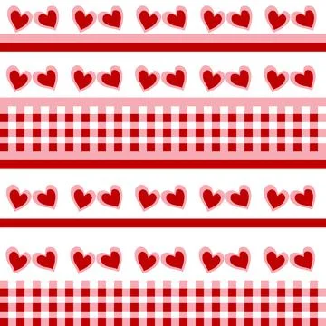 Seamless pattern with red doodle hearts Stock Illustration