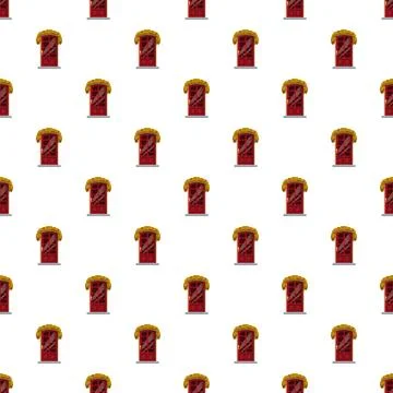 Seamless pattern with red doors and straw roofs Stock Illustration