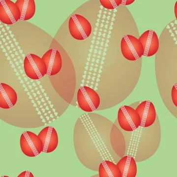 Seamless pattern with red Easter eggs and green background Stock Illustration