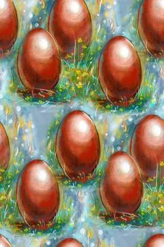 Seamless pattern. Red Easter eggs on the lawn. Watercolor drawing on the theme Stock Illustration