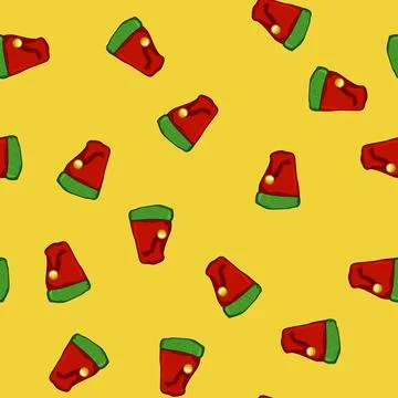 Seamless pattern red elf santa hat cartoon vector Stock Illustration