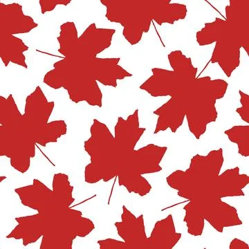 Seamless pattern with red fall maple leaves. Watercolor autumn background on Stock Illustration