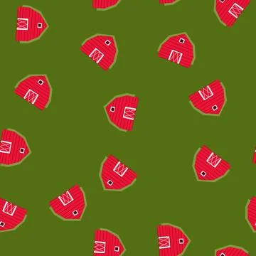 Seamless pattern red farm barn building drawing Stock Illustration