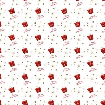 Seamless pattern with red festive Christmas gift box, text and stars イラスト素材